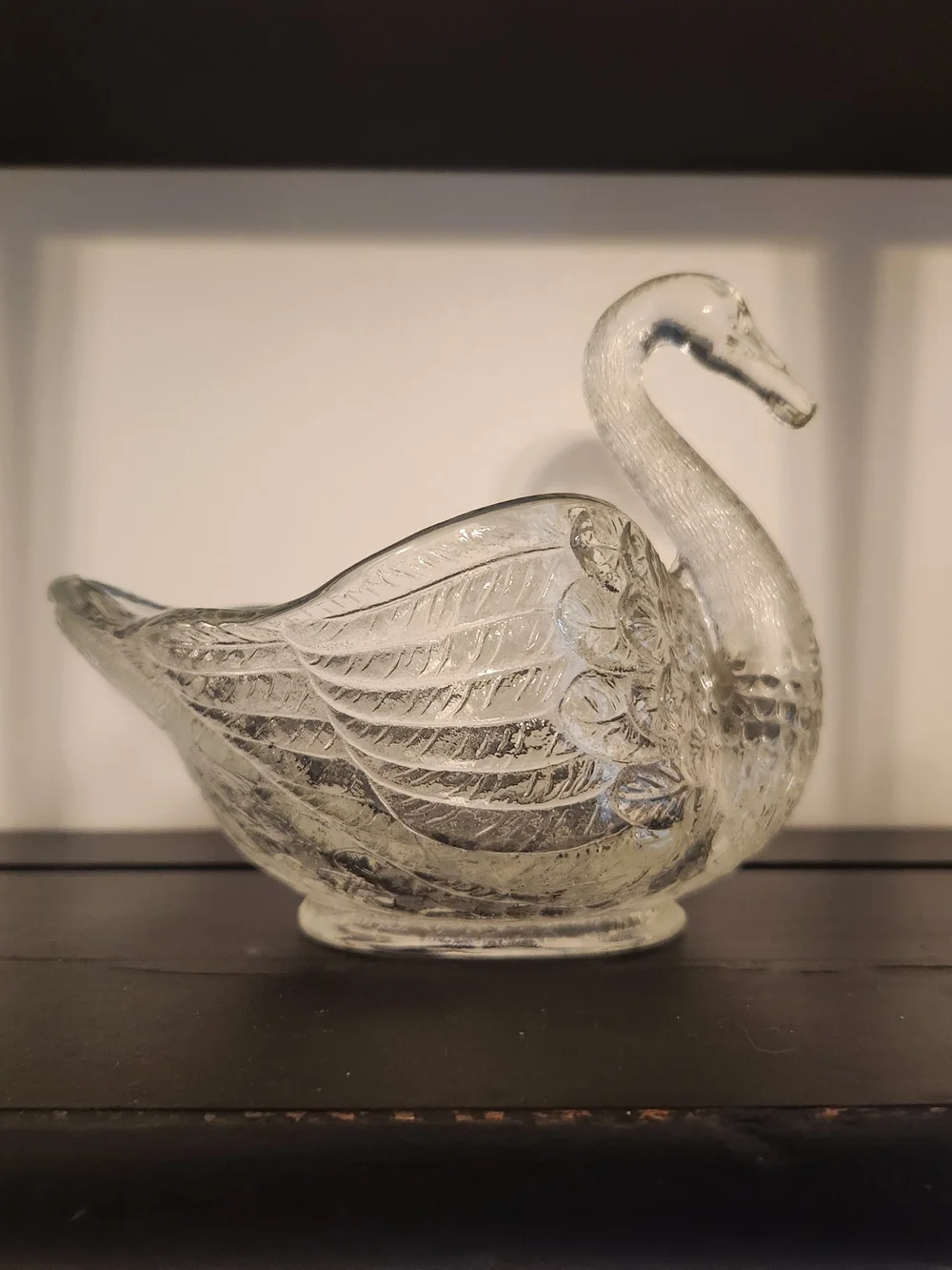 Vintage Imperial Clear Glass Swan Candle Holder/QTip Holder/Match Holder